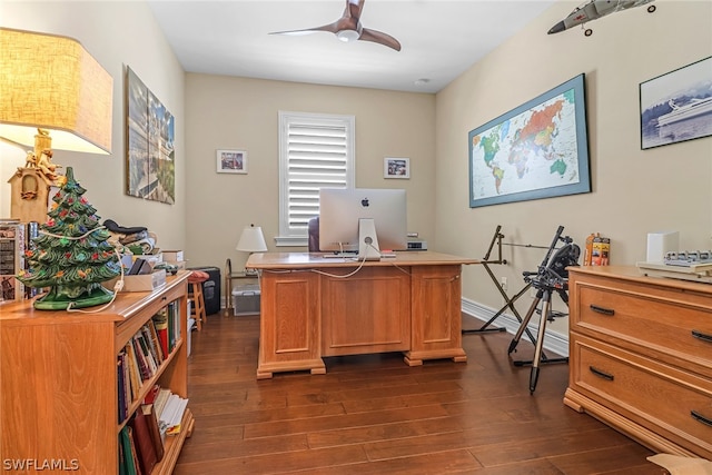 office featuring ceiling fan and dark hardwood / wood-style floors