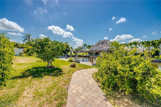 exterior space with a water view