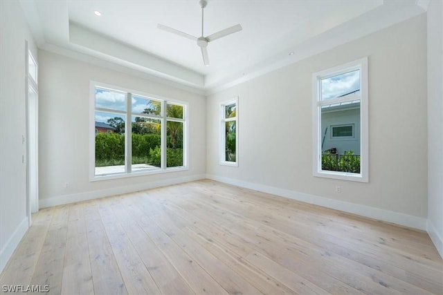 23517 Coconut Landing Dr, Estero, FL 34134 - empty room with baseboards, a tray ceiling, and light wood-style floors