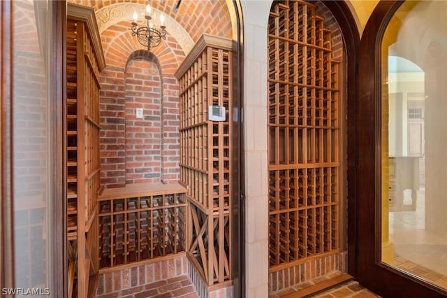 wine room with brick wall