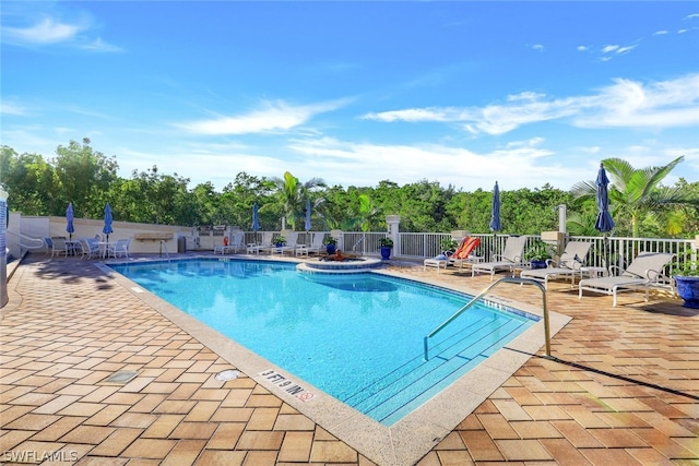 view of pool featuring a patio area