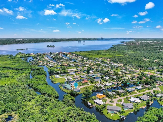 aerial view featuring a water view