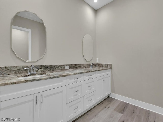 bathroom featuring vanity and wood-type flooring