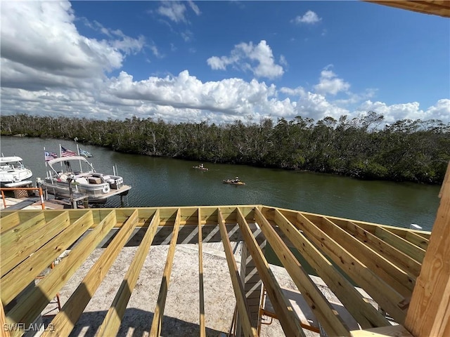 view of dock featuring a water view