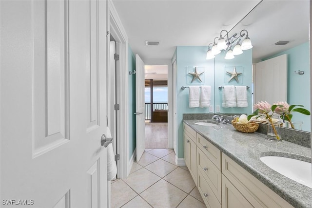 bathroom with tile patterned floors and vanity