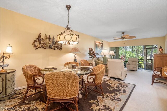 dining area featuring ceiling fan