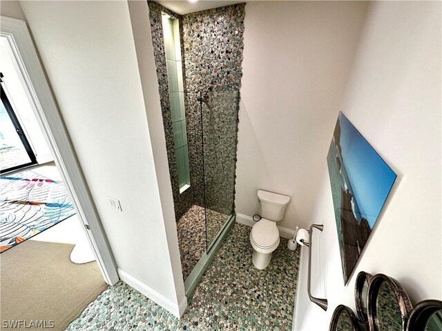 bathroom with a shower and toilet