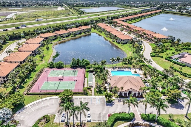 aerial view with a water view