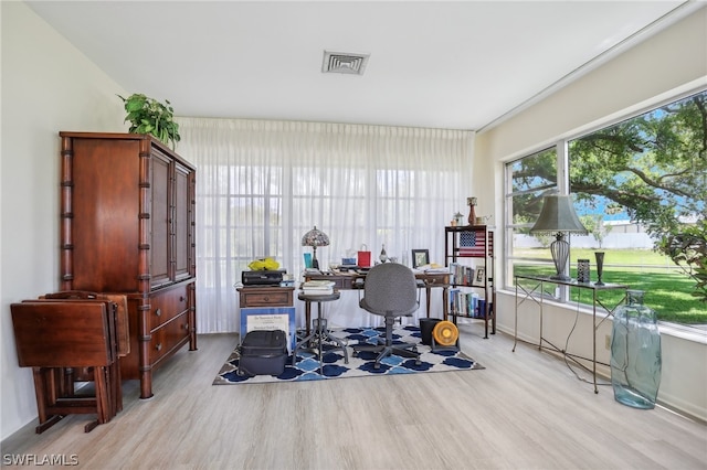 home office featuring light hardwood / wood-style flooring