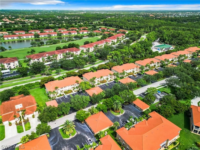 aerial view with a water view