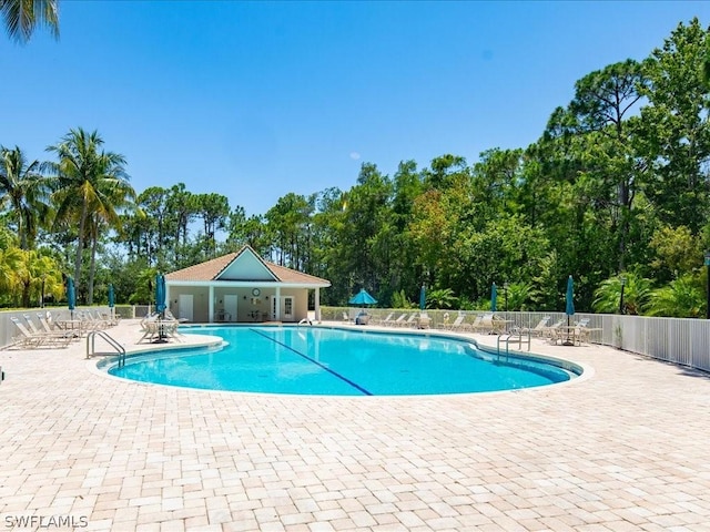 view of pool featuring a patio