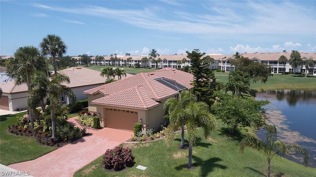 aerial view with a water view