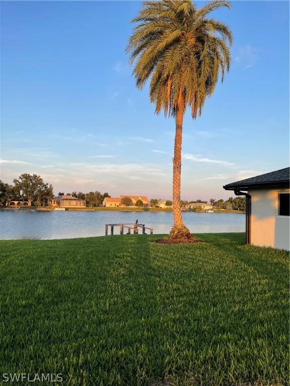 view of yard with a water view