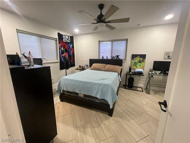 bedroom featuring ceiling fan