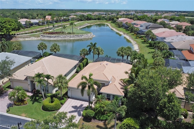 bird's eye view featuring a water view