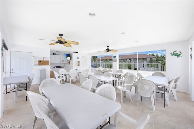 dining area with ceiling fan