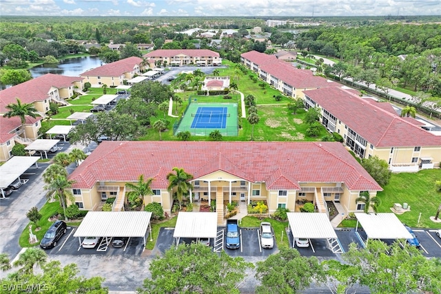 aerial view with a water view