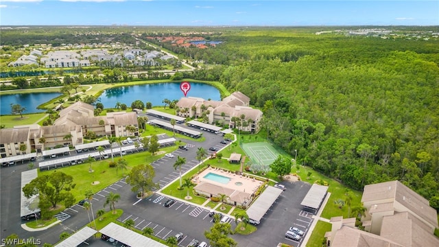 aerial view with a water view