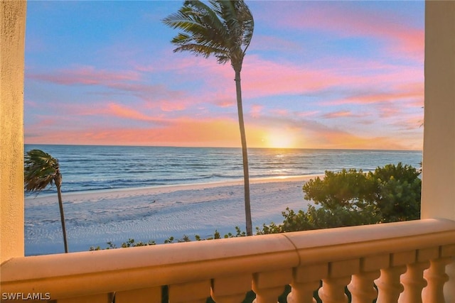 property view of water featuring a beach view