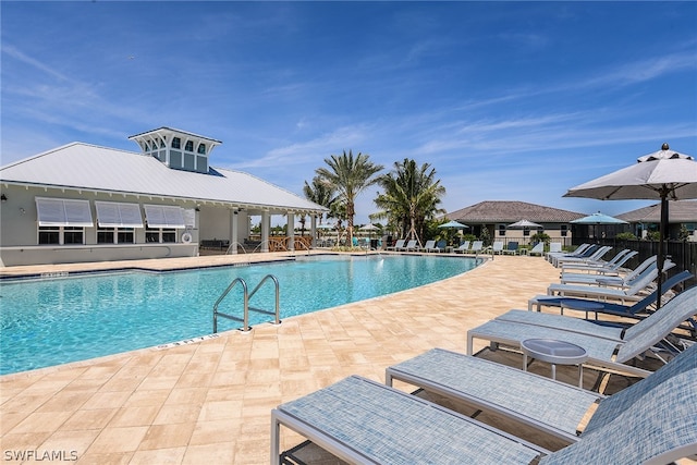 view of swimming pool featuring a patio