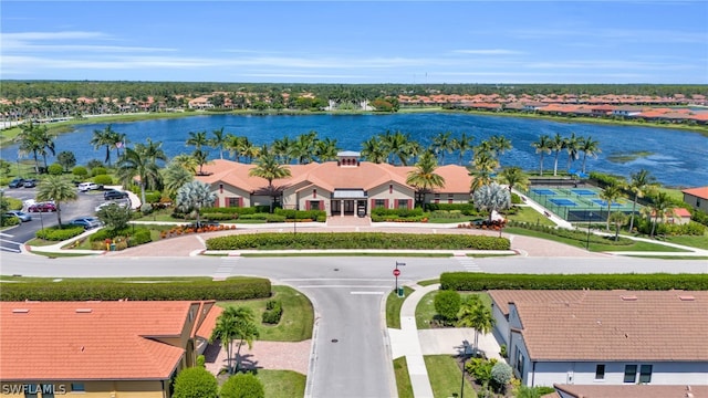 drone / aerial view featuring a water view