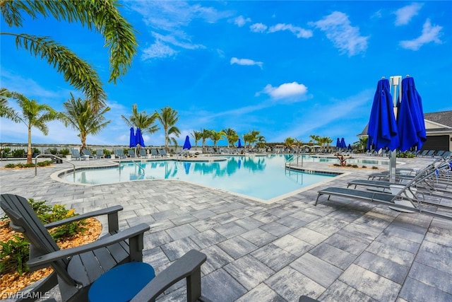 view of pool featuring a patio area