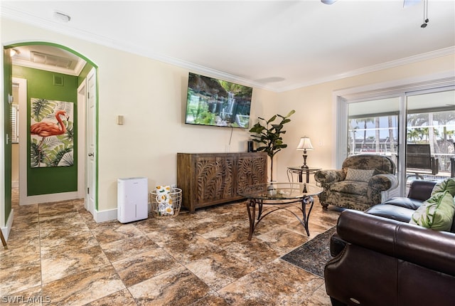 living room featuring ornamental molding