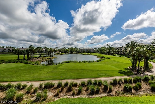 view of property's community featuring a water view and a yard