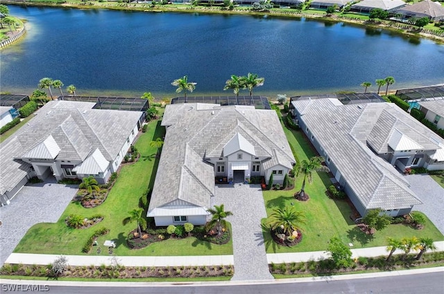 aerial view with a water view