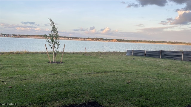 yard at dusk with a water view