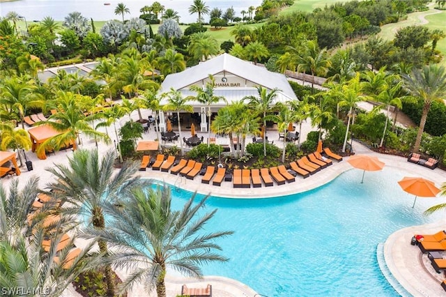 pool featuring a patio area