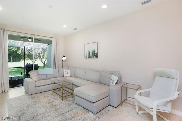 living room with light tile patterned floors