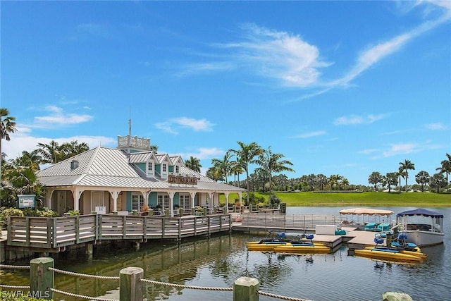 view of dock with a water view