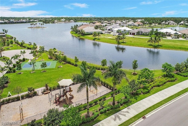 aerial view with a water view