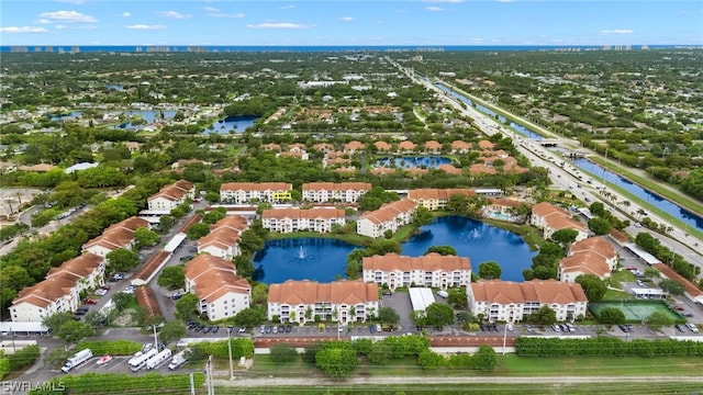 aerial view with a water view