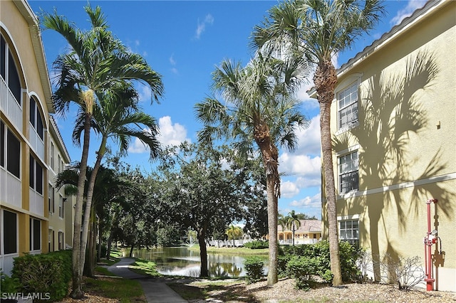 view of community featuring a water view