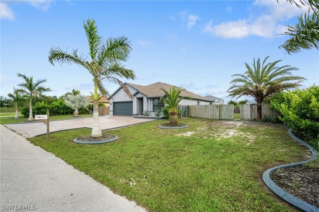 view of front facade with a front yard and a garage