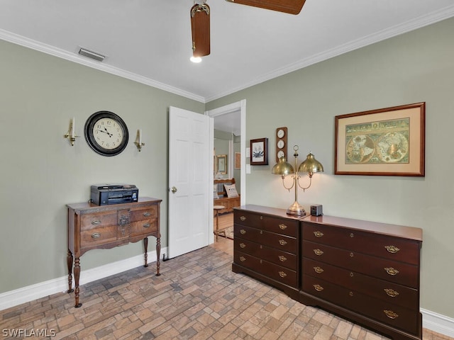 bedroom with crown molding