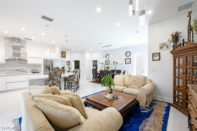 view of tiled living room