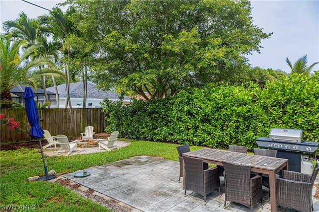 view of patio / terrace featuring grilling area and an outdoor fire pit