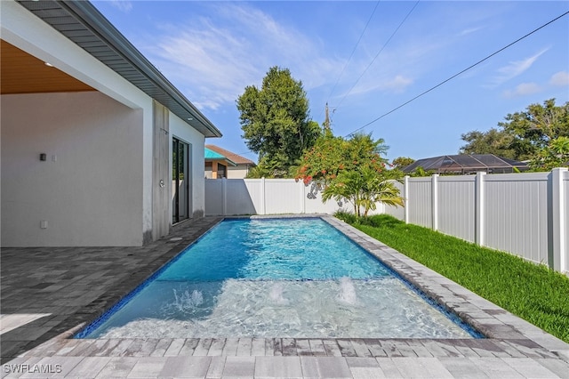 view of pool featuring pool water feature