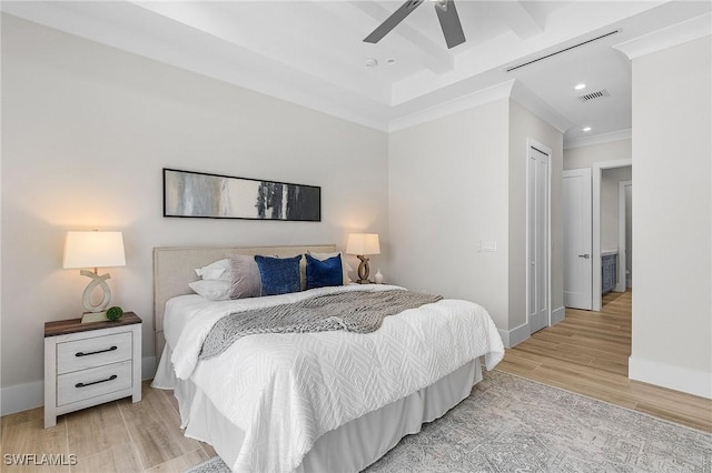 689 101st Ave N, Naples, FL 34108 - bedroom featuring wood finished floors, recessed lighting, baseboards, ornamental molding, and a ceiling fan