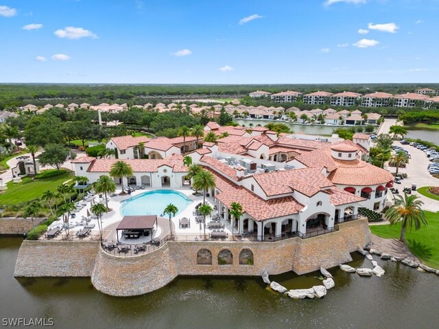 drone / aerial view featuring a water view