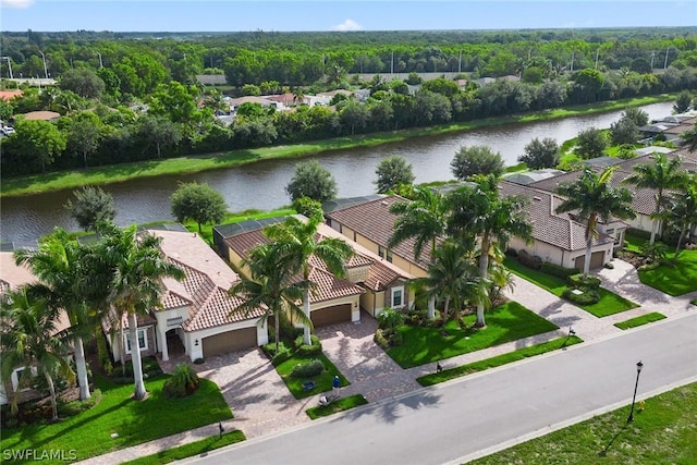 aerial view with a water view