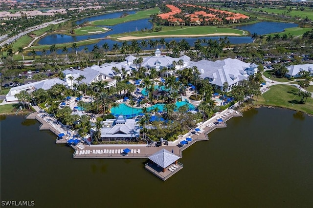 aerial view with a water view