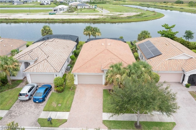 aerial view featuring a water view