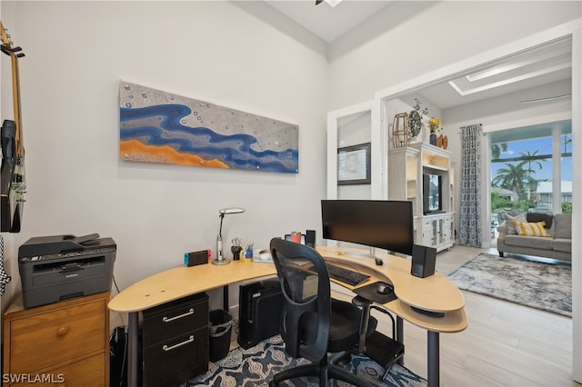 home office featuring light wood-type flooring