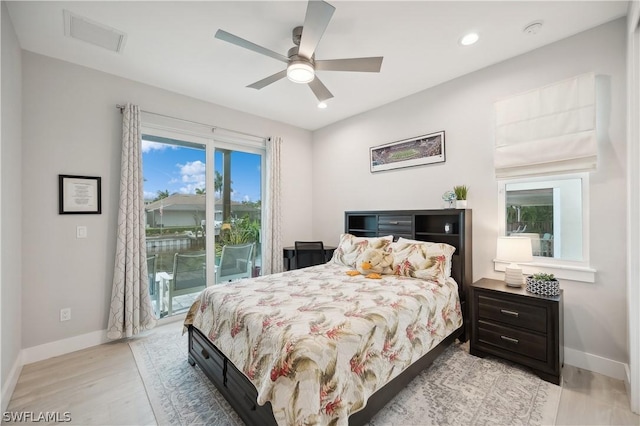 1641 Orleans Ct, Marco Island, FL 34145 - bedroom featuring access to outside, baseboards, light wood-type flooring, recessed lighting, and a ceiling fan