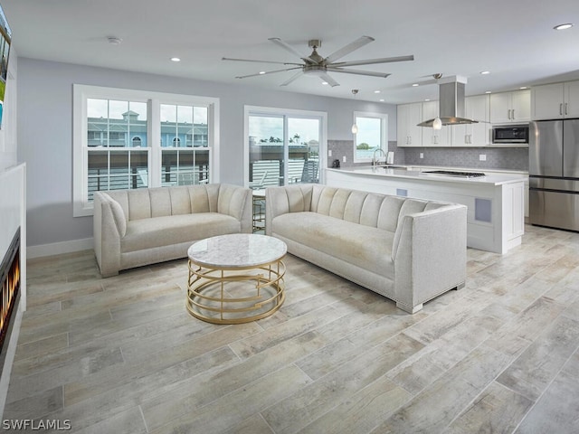 living room with light wood-type flooring