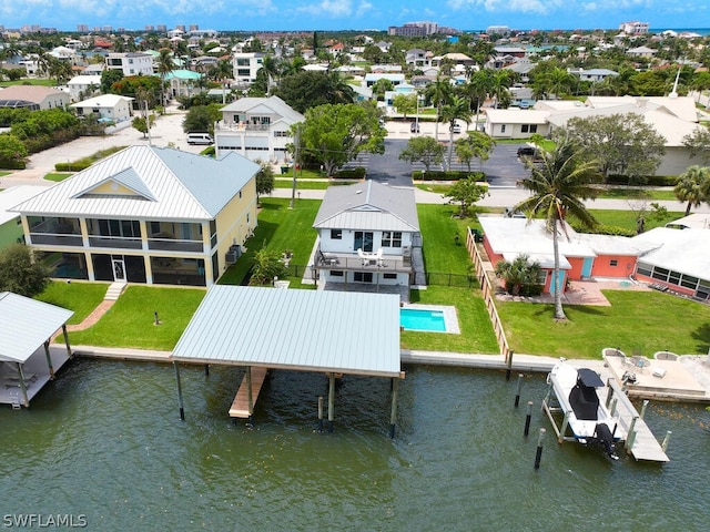 aerial view with a water view